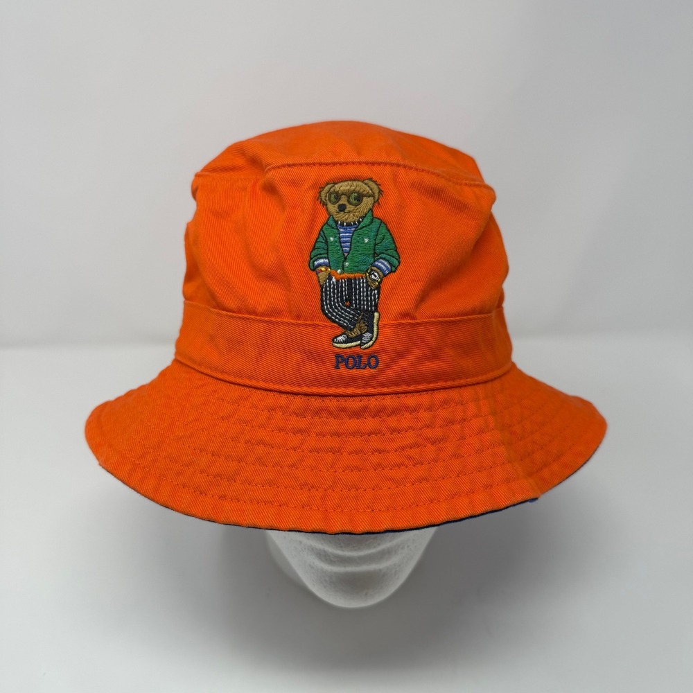 Polo Ralph Lauren Polo Bear Chino Bucket Hat Orange Embroidered Cotton Mens L/XL